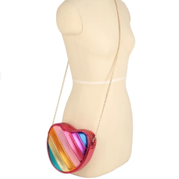 Brand New Kayla + Ava Metallic Colorful Striped Red Heart Purse Chain Crossbody - Picture 6 of 15